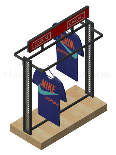 Double sides matel stand clothes display wood base