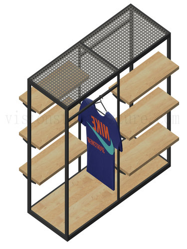 Double sides matel stand clothes display wood base